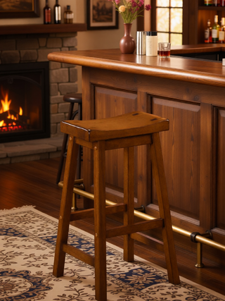Sunvega Black Finish Bar Height Solid Wood Saddle Seat Stools Set of 2