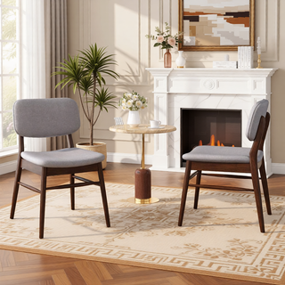 Sunvega Mid-Century Upholstered Dining Chairs with Rubberwood Frame in Walnut and Charcoal