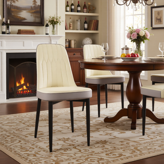 Sunvega Modern PU Leather Dining Chairs with Thick Soft Cushions and Black Metal Legs