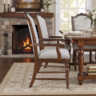 Sunvega Traditional Cherry Finish Wooden Side Chairs with Gray Textured Fabric Upholstery