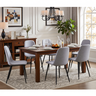Sunvega Set of 4 Suede Backrest Chairs with Walnut Transfer Legs for Modern Homes