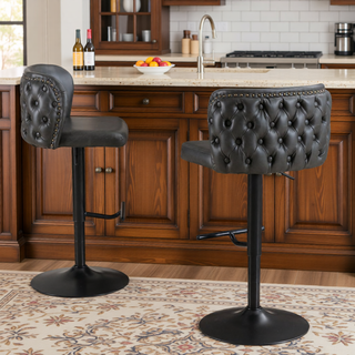 Sunvega Swivel Barstools with Tufted Back, Adjustable Seat Height and Chrome Base for Kitchen Island, Set of 2