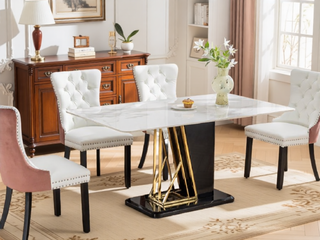 Sunvega Modern Tufted PU and Velvet Upholstered Dining Chair with Wood Legs and Nailhead Trim