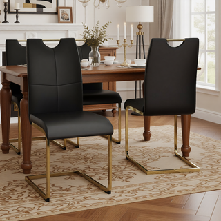 Sunvega Modern Faux Leather Upholstered Dining Chairs with Gold Metal Legs Set of 4