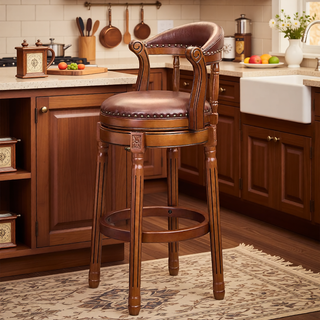 Sunvega Cow Top Leather Swivel Bar Stool with Wooden Back for Kitchen Dining
