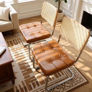 Sunvega Modern Mid Century Velvet Rattan Dining Chairs with Chrome Legs Set of 2