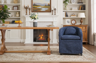 Sunvega Chenille Fabric Dining Arm Chair with Upholstered Back Cushion and Universal Wheels