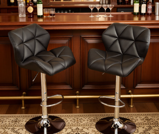 Sunvega Blue PU Leather Diamond-Tufted Swiveling Adjustable Height Bar Stools Set of 2