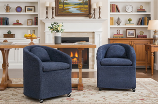 Sunvega Chenille Fabric Dining Arm Chair with Upholstered Back Cushion and Universal Wheels