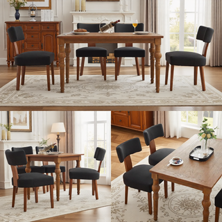 Sunvega Set of 2 Linen Fabric Modern Armless Dining Chairs With Curved Backrest