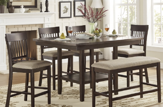Sunvega Dark Brown Finish Counter Height Bench with Fabric Upholstery