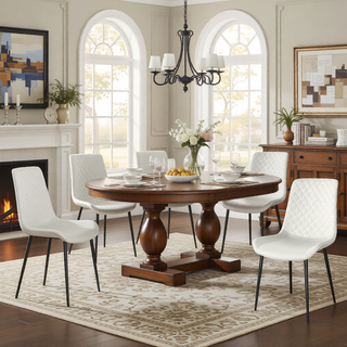 Sunvega Modern White PU Leather Dining Chair Set of 4 with Metal Legs