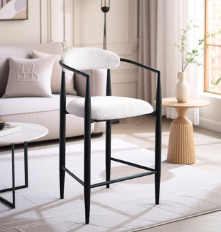 Sunvega Modern Upholstered Bar Stools Set of 2 with Metal Frame and Curved Backrest