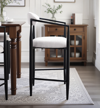 Sunvega Modern Upholstered Bar Stools Set of 2 with Metal Frame and Curved Backrest