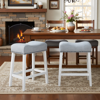 Sunvega Gray Upholstered Backless Saddle Seat Counter Stools Set of 2