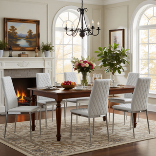 Sunvega Modern Minimalist Dining Chairs Set of 4 with PU Seat and Silver Metal Legs