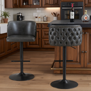 Sunvega Swivel Barstools with Tufted Back, Adjustable Seat Height and Chrome Base for Kitchen Island, Set of 2