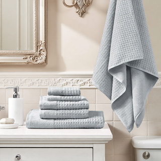 Sunvega Antimicrobial Jacquard Waffle Cotton Towel Set with Dobby Cuff and Quick Dry
