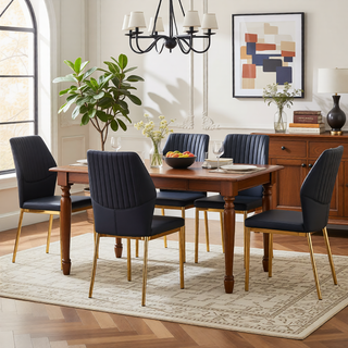 Sunvega High Resilience PU Dining Chair Set of 4 with Silver Metal Legs and Vertical Stripe Back