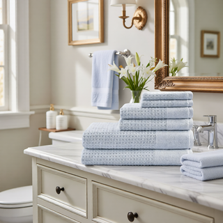 Sunvega Antimicrobial Jacquard Waffle Cotton Towel Set with Dobby Cuff and Quick Dry