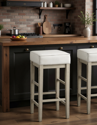 Sunvega Antique Gray Finish Solid Wood Frame Counter Height Stools Set of 2