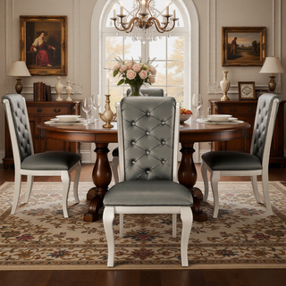 Sunvega Silver Finish Wood Dining Table with Separate Extension Leaf for 6 Seats