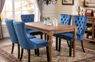 Sunvega High Back Velvet Dining Chairs with Tufted Upholstery and Nailhead Trim
