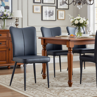 Sunvega Modern Black PU Chairs with Ergonomic Backrest and Metal Legs for Living Room