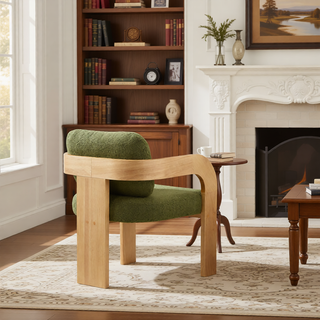 Sunvega Dining Chairs with Pillow Back, Natural Rubber Wood Frame and Beige Fabric, 2-Pack
