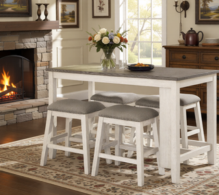 Sunvega Antique White and Rosy Brown Wooden Counter Height Table with Built-in Shelves