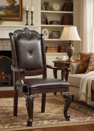 Sunvega Traditional Style Arm Chairs with Luxurious Beige Upholstery and Rich Coffee Brown Finish