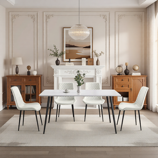 Sunvega Modern White PU Leather Dining Chair Set of 4 with Metal Legs