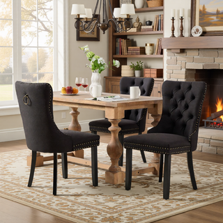 Sunvega Modern High-end Tufted Linen Upholstered Dining Chair with Wood Legs Nailhead Trim