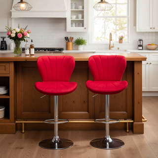 Sunvega Gray Upholstered Adjustable Swivel Barstools with Bucket Seat in Set of 2