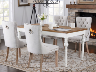 Sunvega Modern High-end Tufted Linen Upholstered Dining Chair with Wood Legs Nailhead Trim