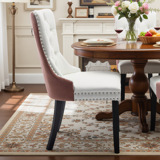 Sunvega Modern Tufted PU and Velvet Upholstered Dining Chair with Wood Legs and Nailhead Trim