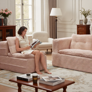 Sunvega Plush Corduroy Convertible 2-in-1 Sofa Bed with Blanket and Pillows