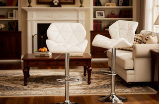 Sunvega Blue PU Leather Diamond-Tufted Swiveling Adjustable Height Bar Stools Set of 2