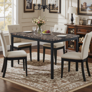 Sunvega 4-Piece Metal Frame Dining Chairs with Dark Brown Faux Leather Upholstery