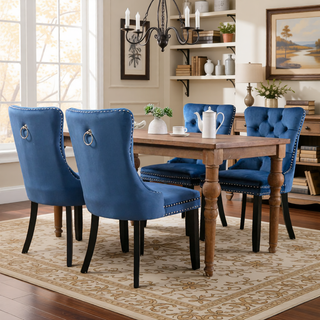 Sunvega High Back Velvet Dining Chairs with Tufted Upholstery and Nailhead Trim