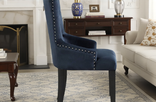 Sunvega Blue Fabric Upholstered Dining Chair with Antique Platinum Finish