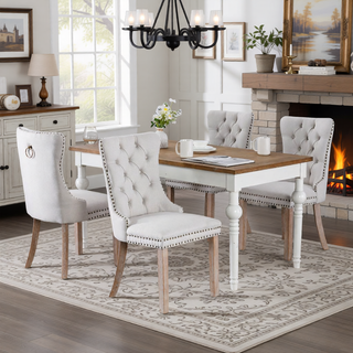 Sunvega Modern High-end Tufted Linen Upholstered Dining Chair with Wood Legs Nailhead Trim