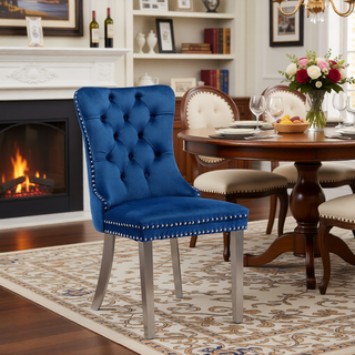 Sunvega Modern High-end Tufted Velvet Upholstered Dining Chair with Chrome Legs and Nailhead Trim