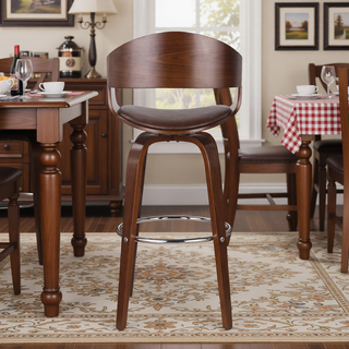 Sunvega Mid-Century Modern Swivel Barstool with Faux Leather Upholstery and Walnut Frame