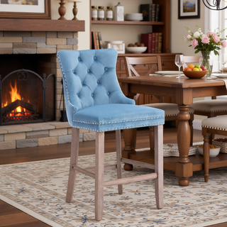 Sunvega Modern Velvet Upholstered Barstools with Button Tufted and Wooden Legs