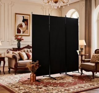 Sunvega 6 Panel Folding Privacy Screen with Removable Shelves and Hinged Design