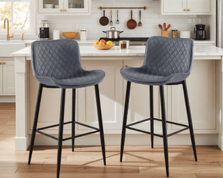 Sunvega Modern Brown Velvet Upholstered Counter Height Chairs with Quilted Stitching