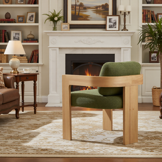 Sunvega Dining Chairs with Pillow Back, Natural Rubber Wood Frame and Beige Fabric, 2-Pack
