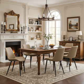 Sunvega Brown PU Leather Dining Chairs with Metal Legs and Wave Pattern Upholstery