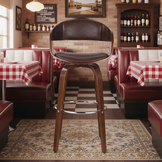 Sunvega Mid-Century Modern Swivel Barstool with Faux Leather Upholstery and Walnut Frame